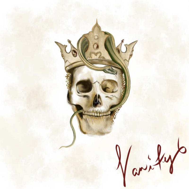 Vanity album cover: a crowned skull with a green snake winding through it