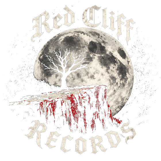 Red Cliff Records: a bare tree on a red cliff in front of a full moon